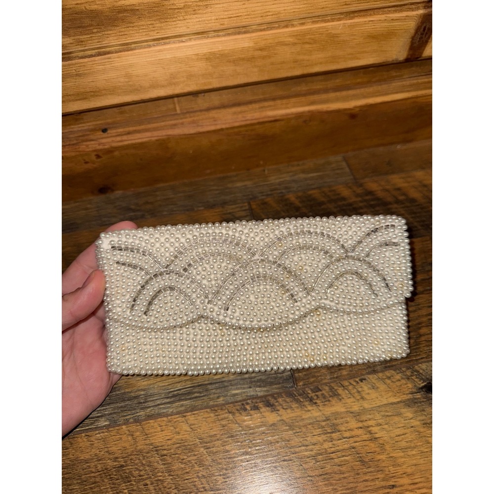 Vintage Beaded Faux Pearl Clutch Evening Bag Small Cream Japan Bridalcore